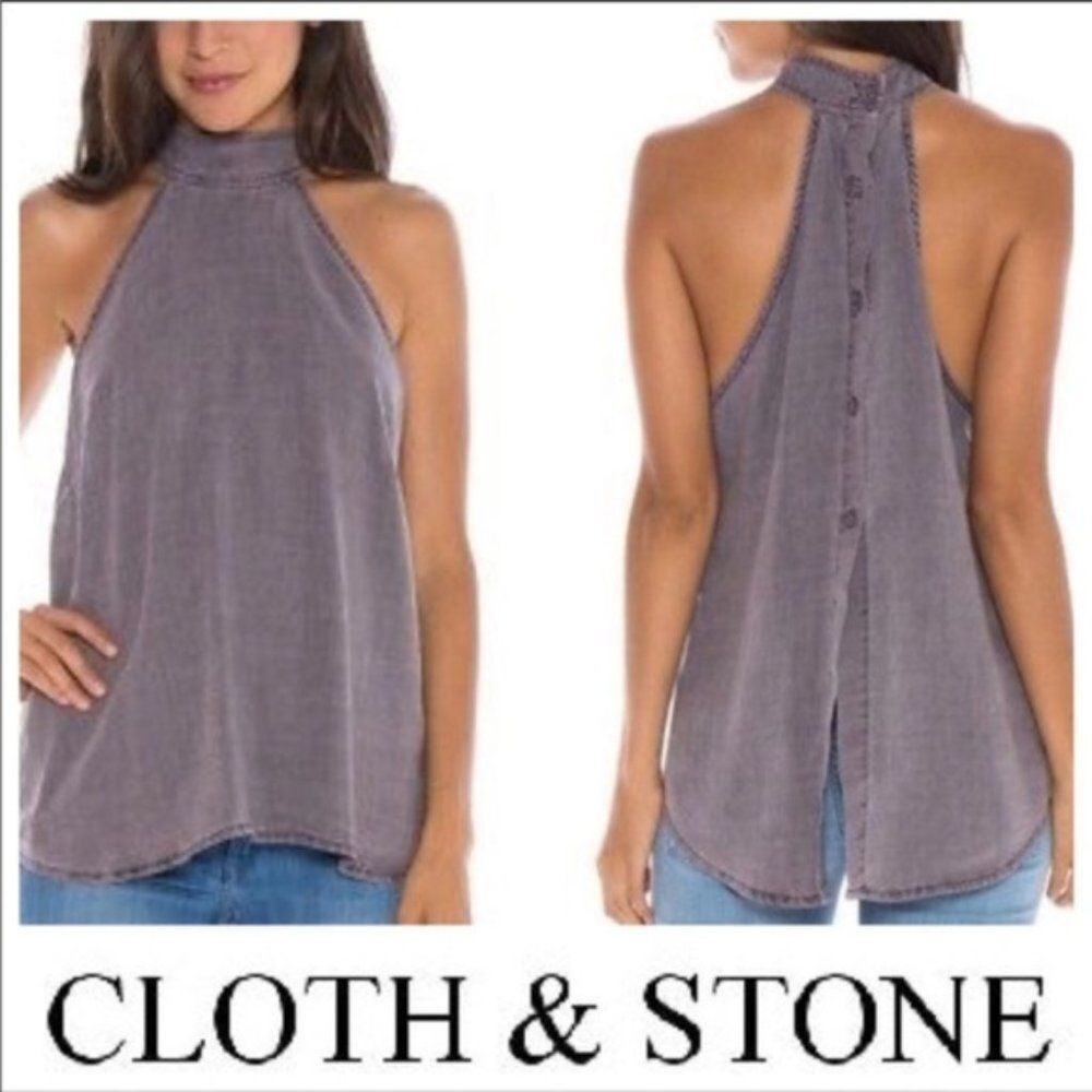 Cloth & Stone Anthropologie Halter Top Button Back Swing Taupe L